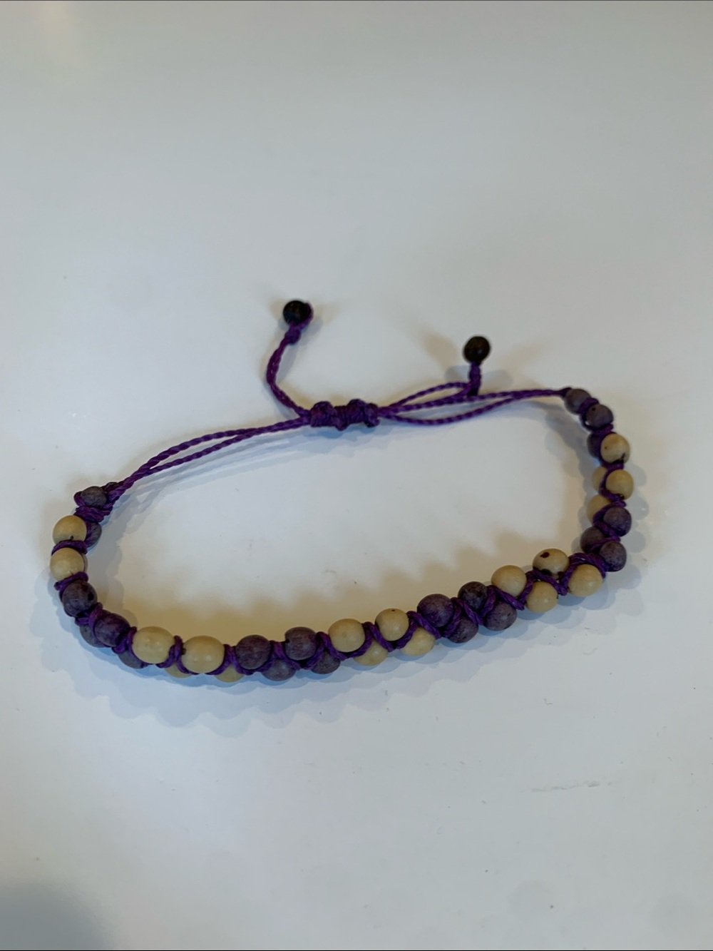Boho Beaded Macrame Adjustable Bracelet Anklet Purple Wood Beads Sliding Knot
